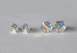 Titanium earrings- 6mm, 8mm AB Clear Swarovski crystal cube studs-Hypoallergenic- Rainbow clear crystal cube earrings- sensitive ears