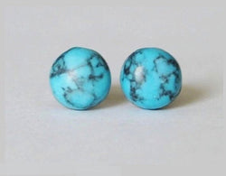 10mm Real Turquoise Stone Cabochon stud earrings, Titanium post earrings (hypoallergenic), Cabochon Gemstone post studs