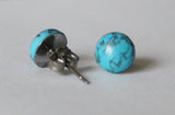 10mm Real Turquoise Stone Cabochon stud earrings, Titanium post earrings (hypoallergenic), Cabochon Gemstone post studs