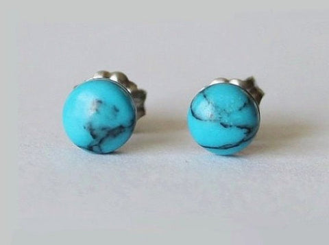 6mm, 8mm, 10mm Real Turquoise Stone studs, Titanium earrings (hypoallergenic), Turquoise earring studs, December birthstone, Birthday gift