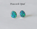 Tear drop Peacock fire opal stud earrings Sterling silver opal studs Blue opal earrings Green opal studs Bridesmaid earrings Bridesmaid gift