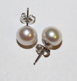 14K solid white gold pearl studs, 8.5 mm genuine pearl stud earrings, 14K White Gold pearl earrings, bridal, Christmas, birthday, Valentine