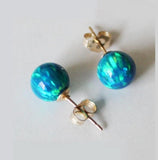 6mm or 8mm peacock blue opal stud earrings, Blue opal ball earrings bridesmaid earrings Gold Opal earring Blue earring studs Birthstone gift
