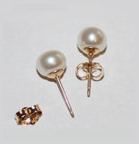 Bridesmaid earrings, 7.5 mm Real Pearl stud earrings, 14K gold fill pearl studs, gold pearl studs, Genuine Pearl earrings, Bridal party gift