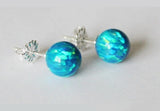 6mm or 8mm peacock blue opal stud earrings, Blue opal ball earrings bridesmaid earrings Gold Opal earring Blue earring studs Birthstone gift