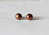 7-7.5mm Golden chocolate brown fresh water pearl stud earrings, Chocolate pearl studs, Brown pearl earrings, Real pearl gift, Gold earrings