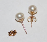 7-8 mm AAA White Fresh Water pearl earring studs, pearl earrings, Sterling silver, bridesmaid earrings, pearl stud earrings