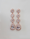 Item# S014 - Long Bridal Earrings with 4 Cubic Zirconia