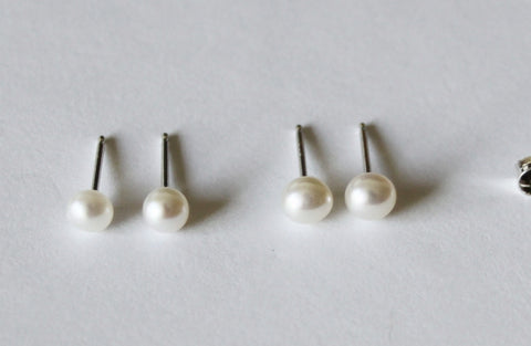Tiny 3mm, 4mm, 5mm, 6mm white fresh water pearl studs- small pearl earrings solid sterling silver earrings flower girl earrings small pearl studs