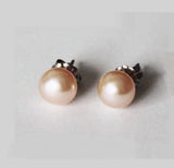 Titanium or Niobium Pearl Stud Earrings, 6-7mm Peach fresh water pearl earrings, Champagne studs, Hypoallergenic, Titanium earrings