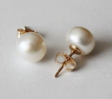 8-8.5 mm AAA gold filled genuine pearl earring studs- Pearl stud earrings- Gold pearl studs - Bridesmaids earrings- Birthday gift