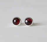 Natural garnet stud earrings, Sterling silver studs, 4mm, 6mm, 8mm Wine red Natural Garnet Earrings, Garnet studs, January birthstone gift