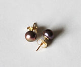 6-7mm genuine maroon brown pearl studs in gold, 14K Gold Filled or Sterling Silver, Brown Bridesmaid earrings, Chocolate stud earrings