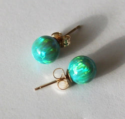 8mm green opal stud earrings, Gold opal ball studs, green stud earrings, St. patricks day, Birthstone studs, Spring earrings, Christmas