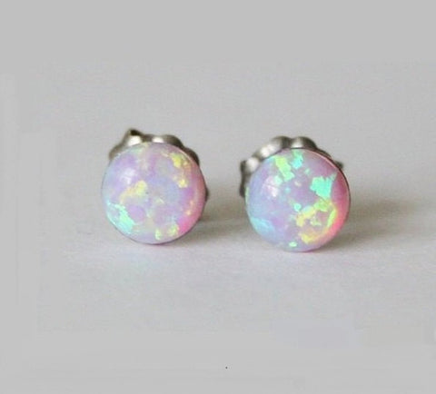 6mm Pink opal stud earrings, Hypoallergenic Titanium earrings, Bridesmaid Opal earring, October birthday, Pink earrings, Bridesmaid earrings
