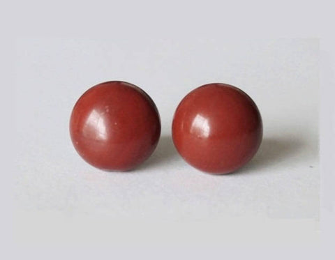 Large 10mm Natural Red Jasper Studs, hypoallergenic Titanium earring, Cabochon Gemstone post studs,for sensitive ears