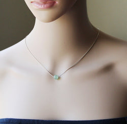 Free floating sterling silver natural green Aventurine bead necklace, Green bead necklace, light green gemstone necklace, Birthday Holiday