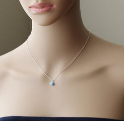 6mm Ice blue opal necklace fire opal necklace Sterling Silver opal necklace Light blue opal bridesmaid necklace birthstone gift wedding