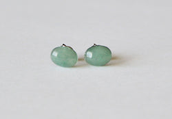 6x8mm, 8x10mm Oval Natural Green Aventurine Studs, hypoallergenic Titanium earring, Green gemstone studs, sensitive ears, Green earrings elliptical