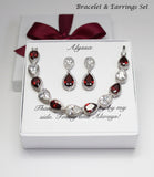 Clear and Burgundy crystal bridesmaid earrings Dark red bridesmaid jewelry Bridesmaid bracelet earring set Custom pattern color wedding gift