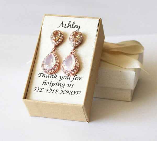 Champagne and Opal CZ earrings, bridesmaid gift, cubic zirconia bridesmaid earrings, Bridesmaid jewelry, Morganite earrings, Wedding jewelry