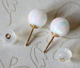 6mm Solid gold fire opal ball stud earrings- Real gold opal earrings 14K gold opal earrings Opal studs- Birthday-Christmas-14K gold earrings