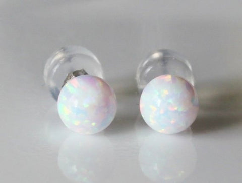 8mm 10mm solid gold fire opal ball stud earrings Multiple colors 14K gold opal earrings White gold studs Birthday Christmas Large opal studs