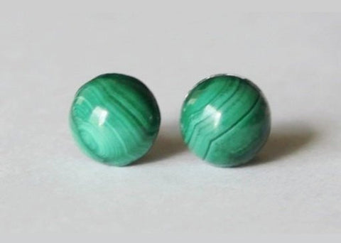Titanium earrings 8mm, 10mm Natural Green Malachite studs, Titanium studs hypoallergenic Green stone post studs sensitive ears Green earring