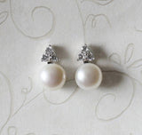 Fresh water pearl CZ earrings, Sterling silver, CZ stud earrings, Bridesmaid earrings, Bridesmaids gifts, Bridal jewelry, Wedding earrings