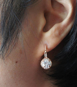 Item# H003 - Rose gold drop earrings, Cubic Zirconia hook earrings,