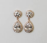 Item# S012 - Double Cubic Zirconia Earrings , Teardrop and Round CZ,  Hypoallergenic