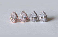 Item# S002 - Tear Drop CZ stud earrings, Hypoallergenic Surgical Steel Post