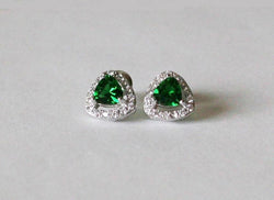 Item# S034 - Triangle CZ studs, Green cubic zirconia earrings,
