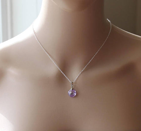 Light Amethyst cubic zirconia necklace, Amethyst necklace, cubic zirconia gemstone jewelry, Light purple crystal necklace, February Birthday