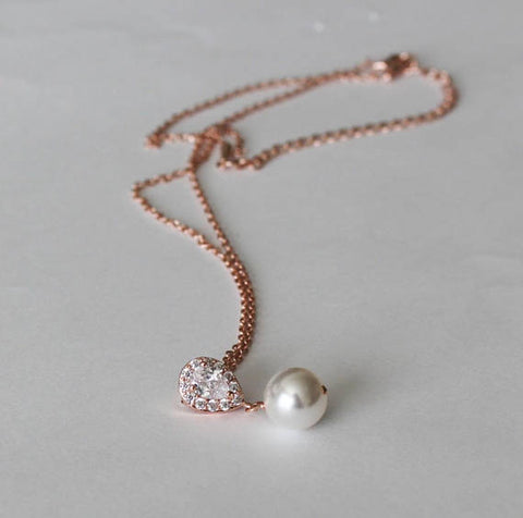 Bridesmaid necklace, Cubic Zirconia and pearl necklace, Bridal party jewelry, Bridesmaids gift, Bridal necklace, CZ jewelry, Wedding gifts