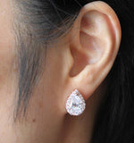 Bridesmaids earrings, Tear drop CZ stud earrings, Bridesmaid gift, Round Cubic Zirconia stud, Gold bridal earring, Silver Pear CZ