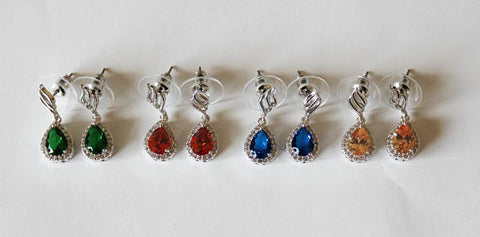 Item# S007 - Tear drop cubic zirconia dangle earrings, Multiple colored