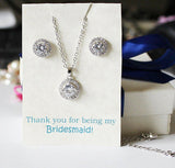 CZ bridesmaids set, bridesmaids necklace and earrings, Silver bridesmaids set, Cubic Zirconia set, Bridal party gift set, rose gold CZ gifts