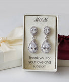 Double Tear Drop Cubic Zirconia Earrings Stud, Dangle Earrings, Bridesmaids Earrings