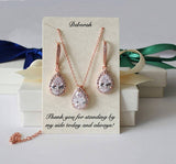 Bridesmaids Wedding Set, Tear drop dangle CZ earrings with Beautiful matching Cubic Zirconia Necklace set.