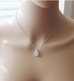 Silver Bridesmaids gift set, Tear drop CZ necklace earrings SET, Cubic Zirconia gifts, Bridal jewelry set, Pear CZ necklace and earrings