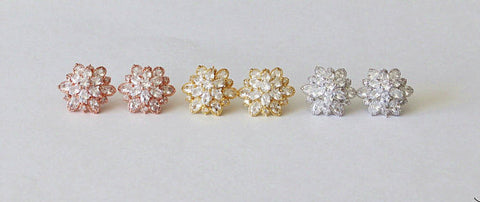 Item# S030 - Bridal CZ Stud Cluster Earrings, Cubic Zirconia earrings,