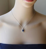 Navy blue cubic zirconia necklace, Tear drop CZ necklace, sapphire blue necklace, Bridesmaids gift