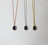 Navy blue cubic zirconia necklace, Tear drop CZ necklace, sapphire blue necklace, Bridesmaids gift