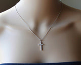 Cubic Zirconia cross necklace, Cross necklace, CZ necklace, Cross pendant necklace, Rose gold necklace, Christmas gift, Christening