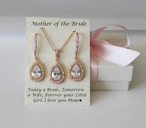 Mother of the groom set, Mother of the bride set, Bridal necklace and earrings set, Wedding gift set, Cubic Zirconia set, Bridesmaids set