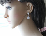 Double Tear Drop Cubic Zirconia Earrings Stud, Dangle Earrings, Bridesmaids Earrings