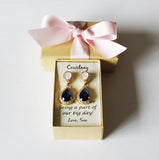 Wedding jewelry double tear drop Cubic Zirconia earrings blush pink stud dangle navy blue tear drop earrings bridesmaids earring bridal gift