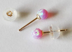 Solid gold pink opal stud earrings, Pink opal ball earrings, Pink studs, 14K white gold earrings, Hypoallergenic, Birthday gifts, Opal gifts