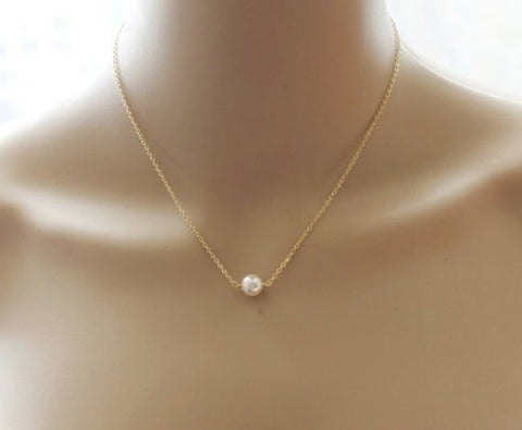 Bridesmaid necklace- Floating pearl necklace- Bridesmaid gift- Bridal necklace- Rose gold necklace- Bridal party jewelry- Bridesmaid gifts